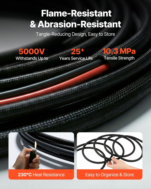 VEVOR 30FT Solar Panel Extension Cable 10AWG Wire Flame Retardant with Connector gallery