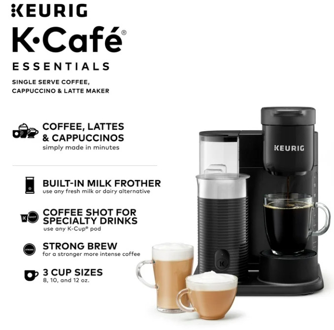 Keurig K-Café Essentials Single-Serve K-Cup Coffee Maker – Black | Milk Frother gallery