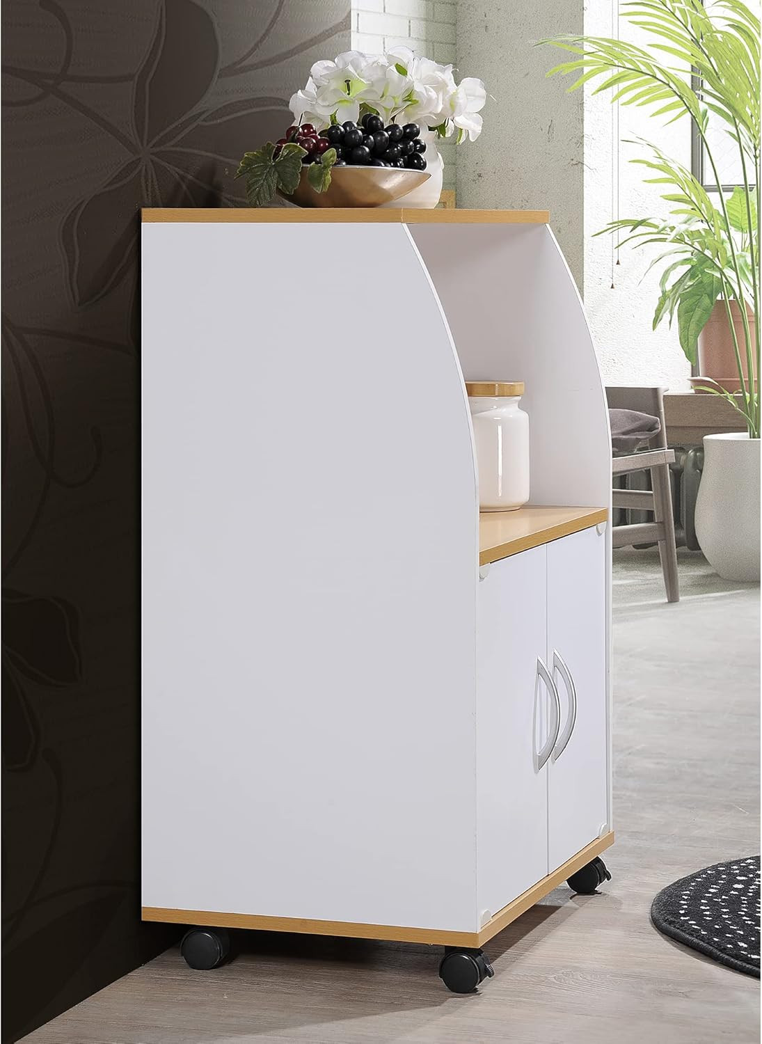 Mini Microwave Cart with Two Doors and Shelf for Storage, White gallery