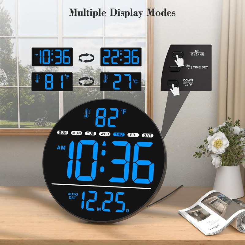 Large Digital Wall Clock with LED Display, Electric Wall Clock with Temperature, gallery