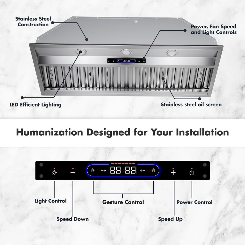 48-inch range Hood Built-in/Insert 48 inch Stainless Steel Kitchen Vent 1200 CFM gallery