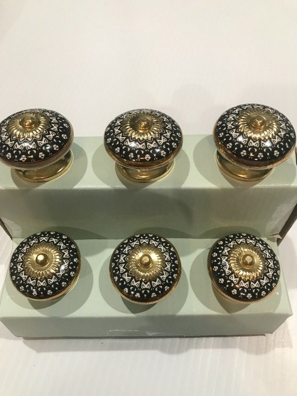 6 Handpainted Ceramic Drawer Pull Mandala Pattern Gold Accents gallery