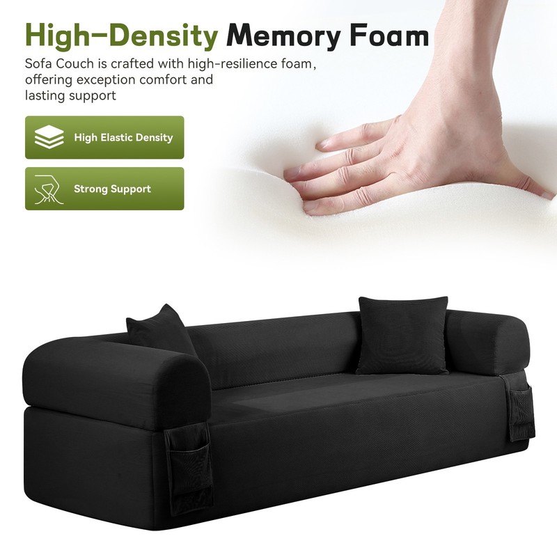 2 in 1 Folding Convertible Sofa Bed, Boneless Compression Sofa with Side Pocket gallery