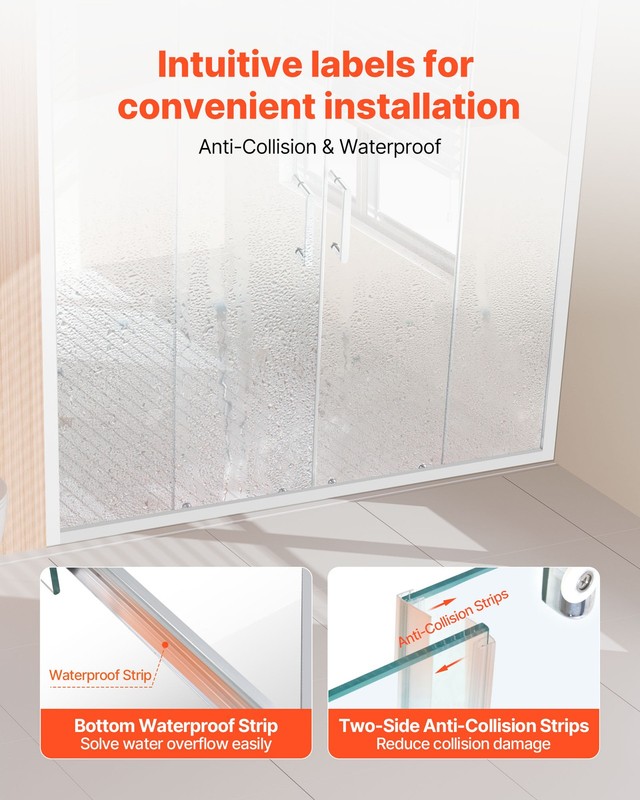 VEVOR Semi-frameless Double Sliding Shower Door SGCC Tempered Glass 1/4" Chrome gallery
