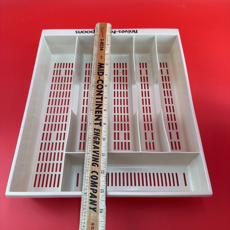 Vintage Hard Plastic Silverware Flatware Tray Organizer Off White Cream gallery