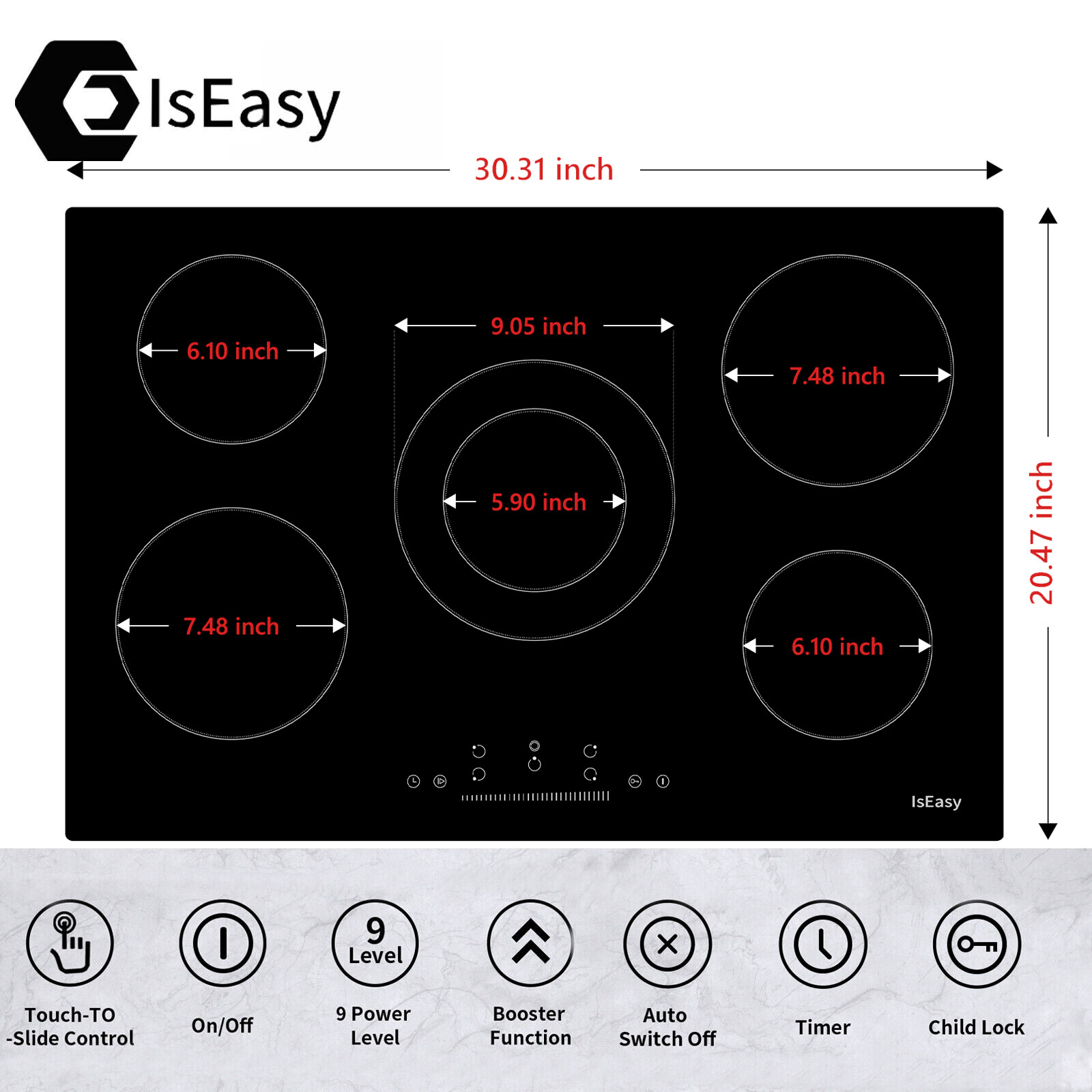 30 inch Electric Cooktop Ceramic Glass Stove Top 5 Burners Drop-in Touch Control gallery