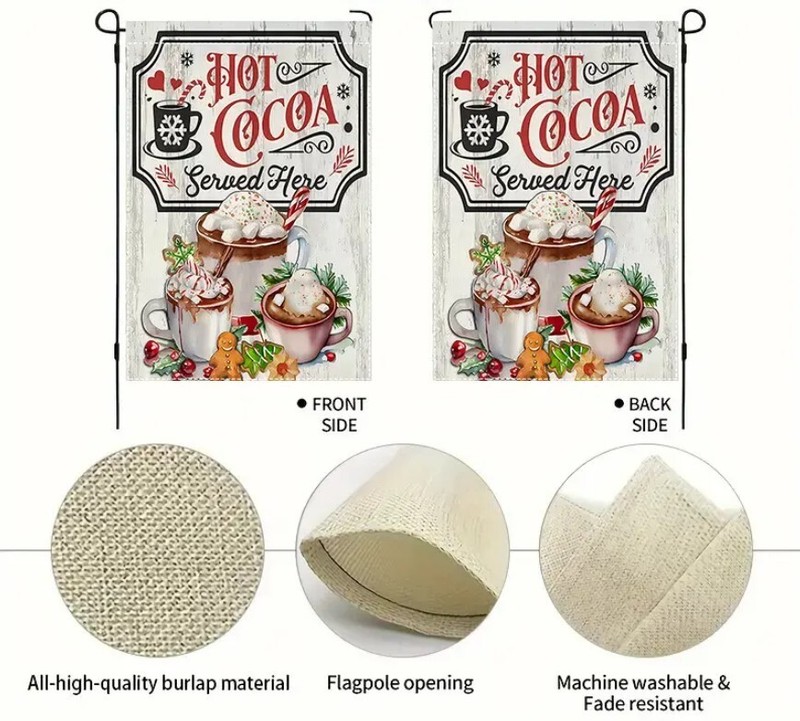 Christmas Hot Cocoa Served Here Burlap Garden Flag-12"x18" gallery