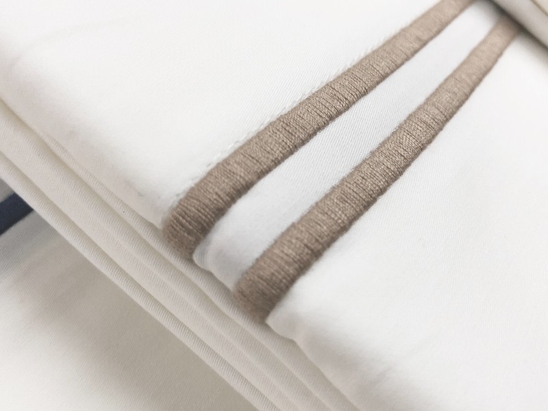 4pc Bed Sheet Set – Cotton with Double Rows Stitch Embroidery - Tan gallery