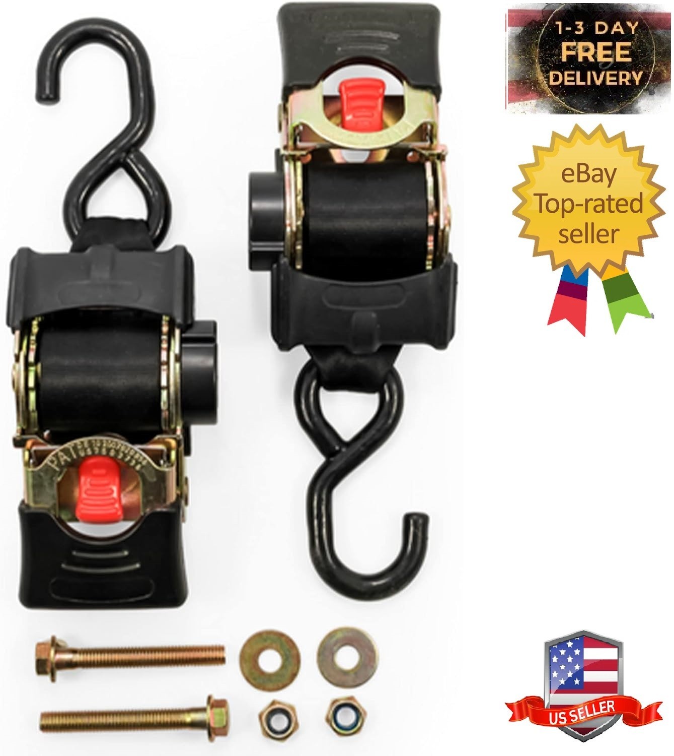 Ratchet Tie down Pair Anchor Retractable Transom Trailer Boat Hook Strap 2 Pack gallery