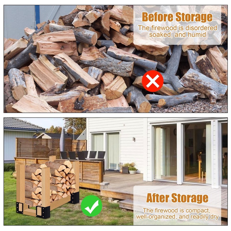 4 Pack Firewood Log Storage Rack Bracket,Indoor Outdoor Adjustable Heavy Duty gallery