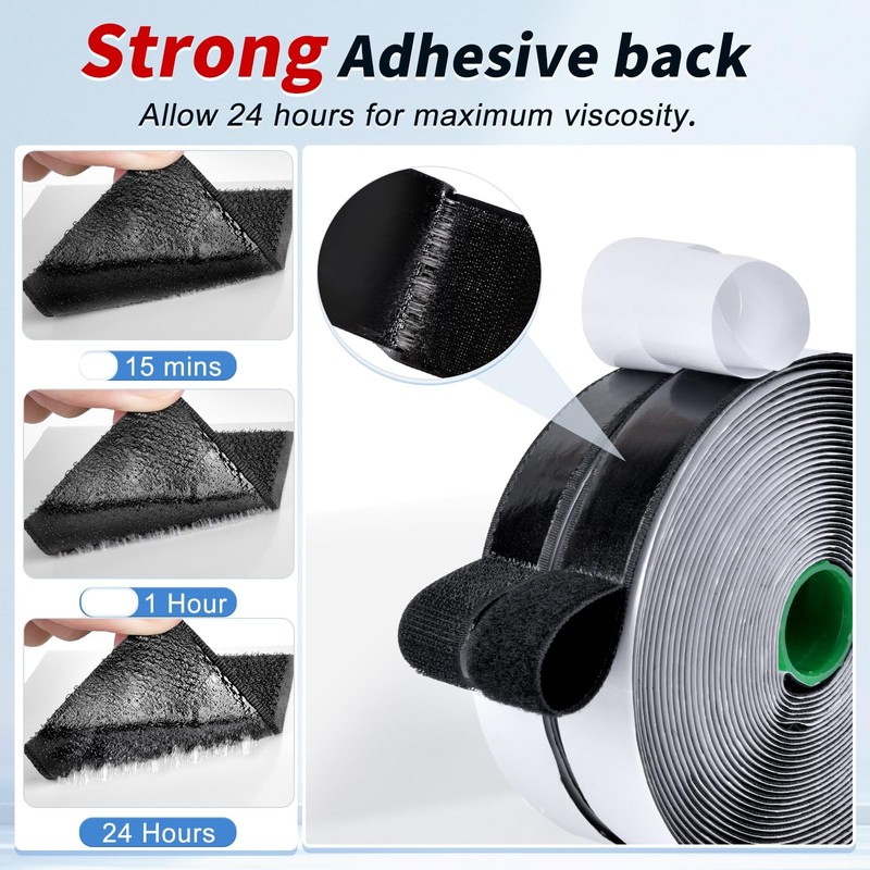 1 Inch x 27Ft Hook and Loop Strips with Adhesive, Double 1 In x 27Ft, Black gallery