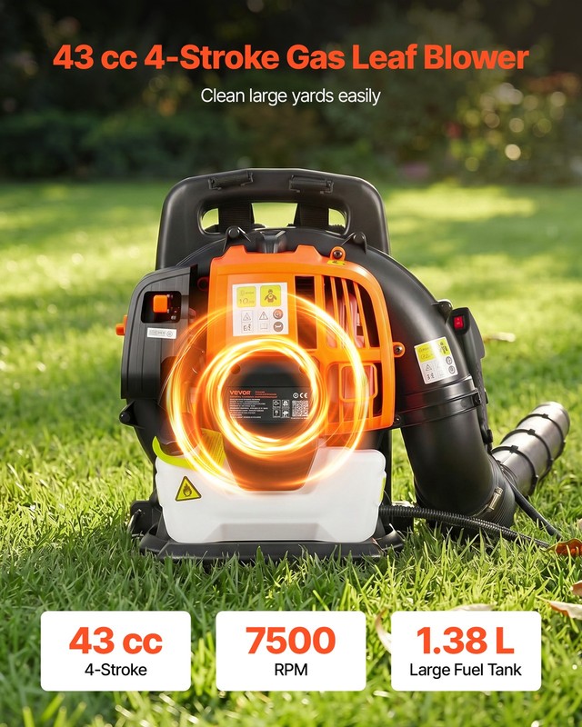 VEVOR Backpack Leaf Blower 43CC 2-Stroke Gas Powered Leaf Blower 447CFM 150MPH gallery