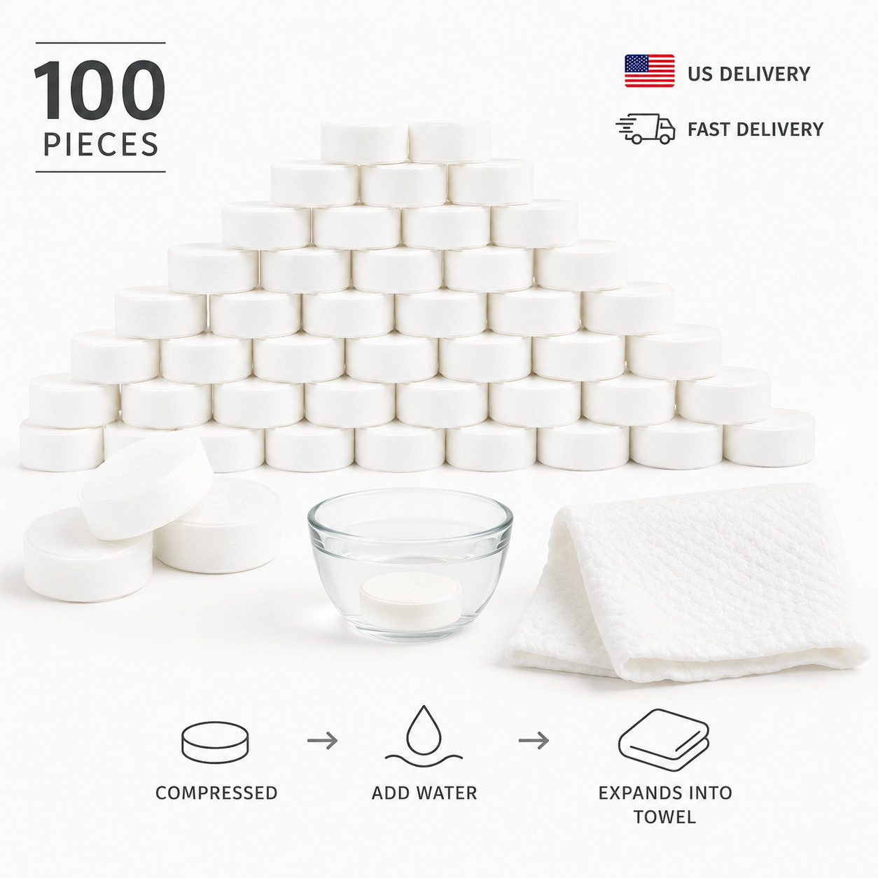 100 PCS Disposable Compressed Face Towels Coin Tissue Travel Camping gallery
