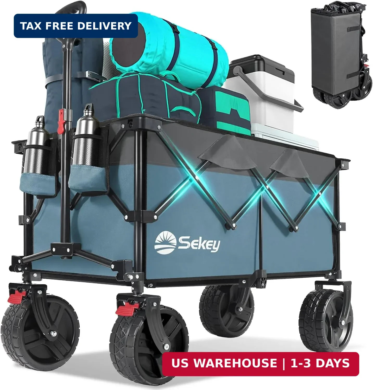 Sekey 220L Wagons Carts Foldable with Big All-Terrian Beach Wheels, Collapsible gallery