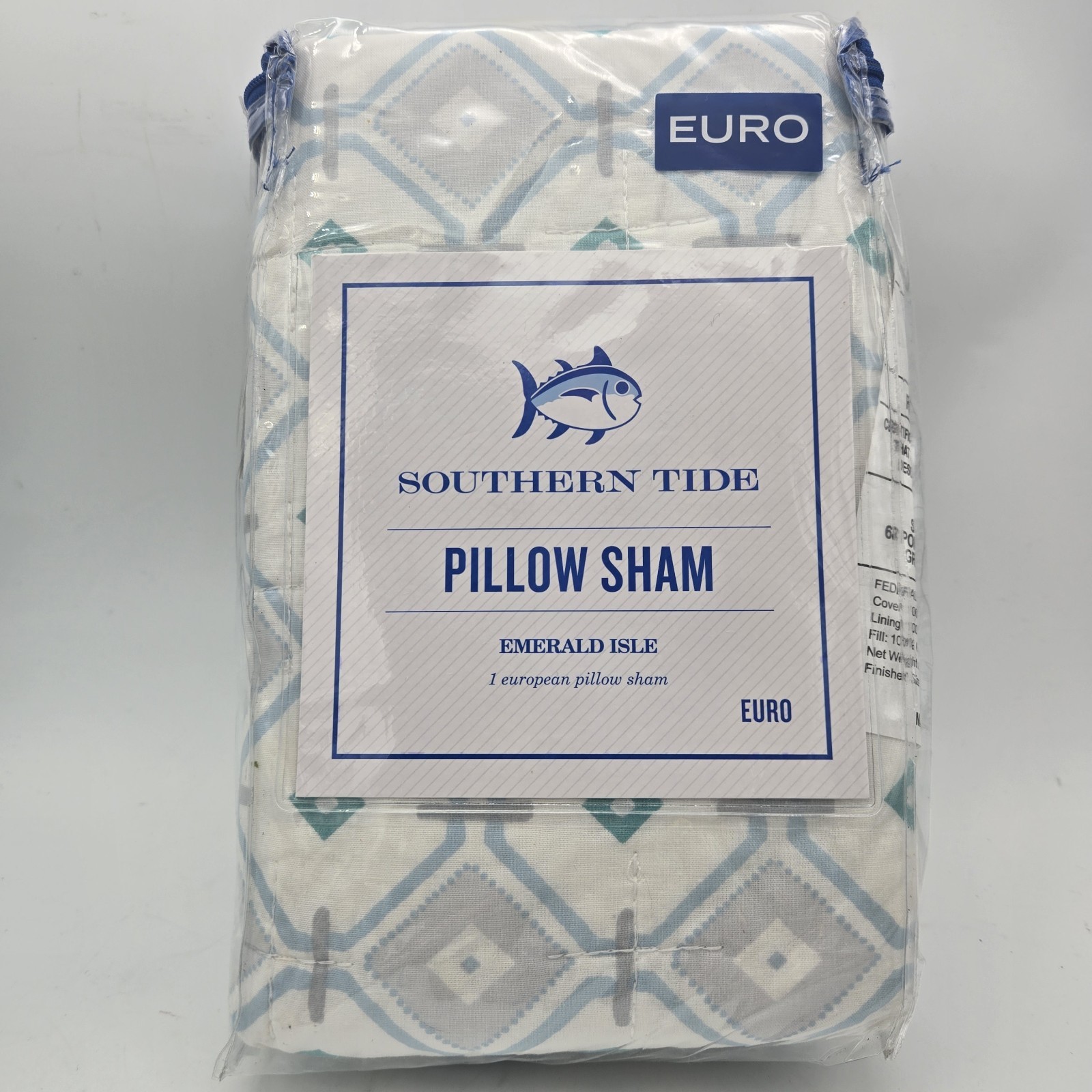 One Southern Tide Emerald Isle Euro Pillow Shams Blue Teal White 26x26 gallery