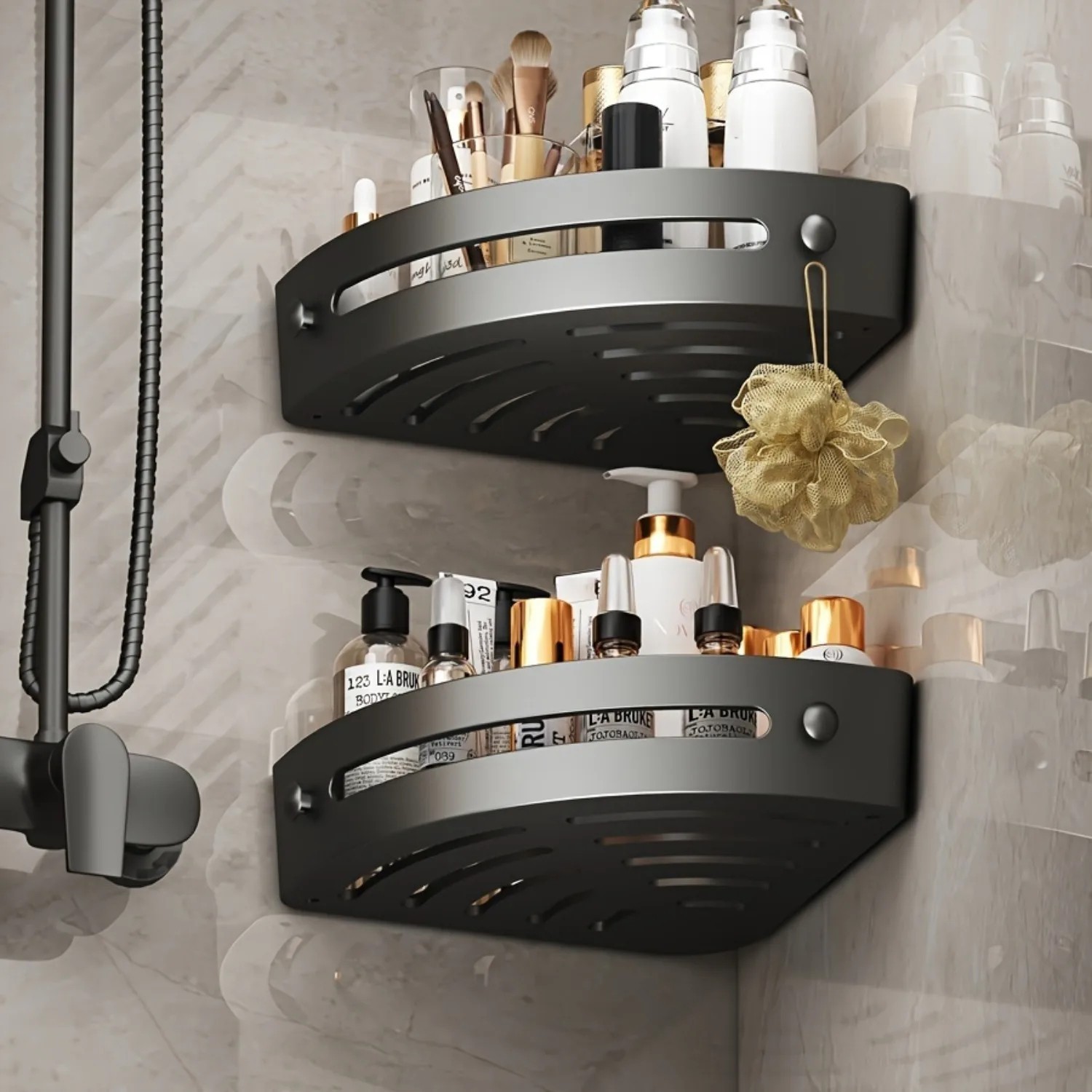 3 Tier Corner Shower Caddy Shelf Corner Bathroom Bath Storage Holder with 6 Hook gallery