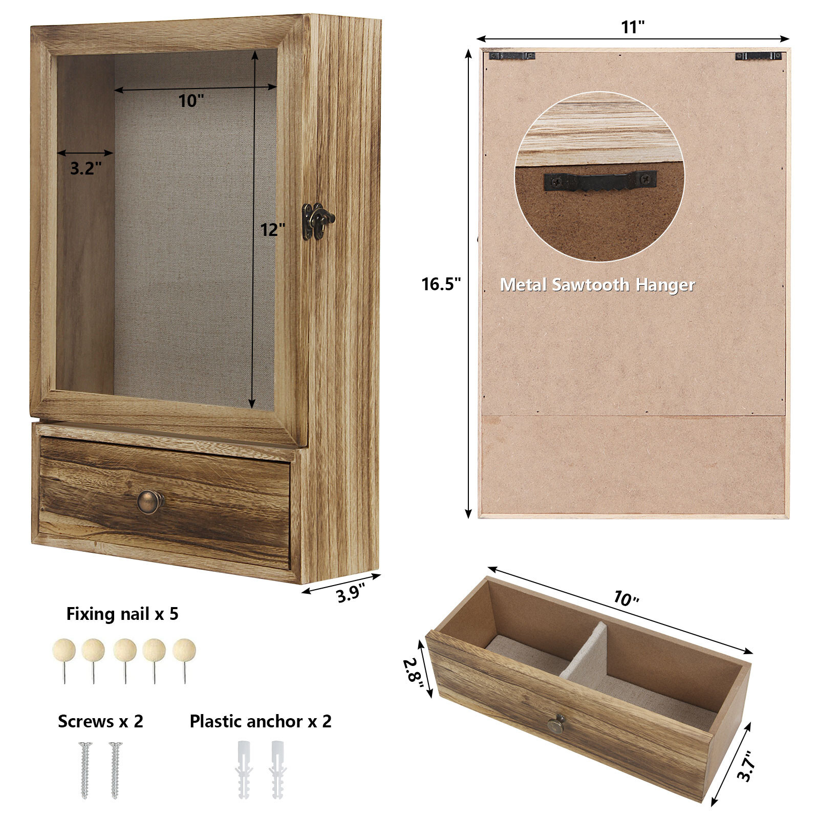 Shadow Box Display Case Large 11x16 Shadow Box Picture Frame W/ Drawer gallery
