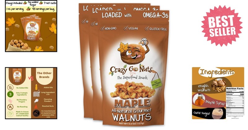 Crazy Go Nuts Maple Glazed Walnuts - Superfood Snack, 13.5 Oz 3-Pack gallery