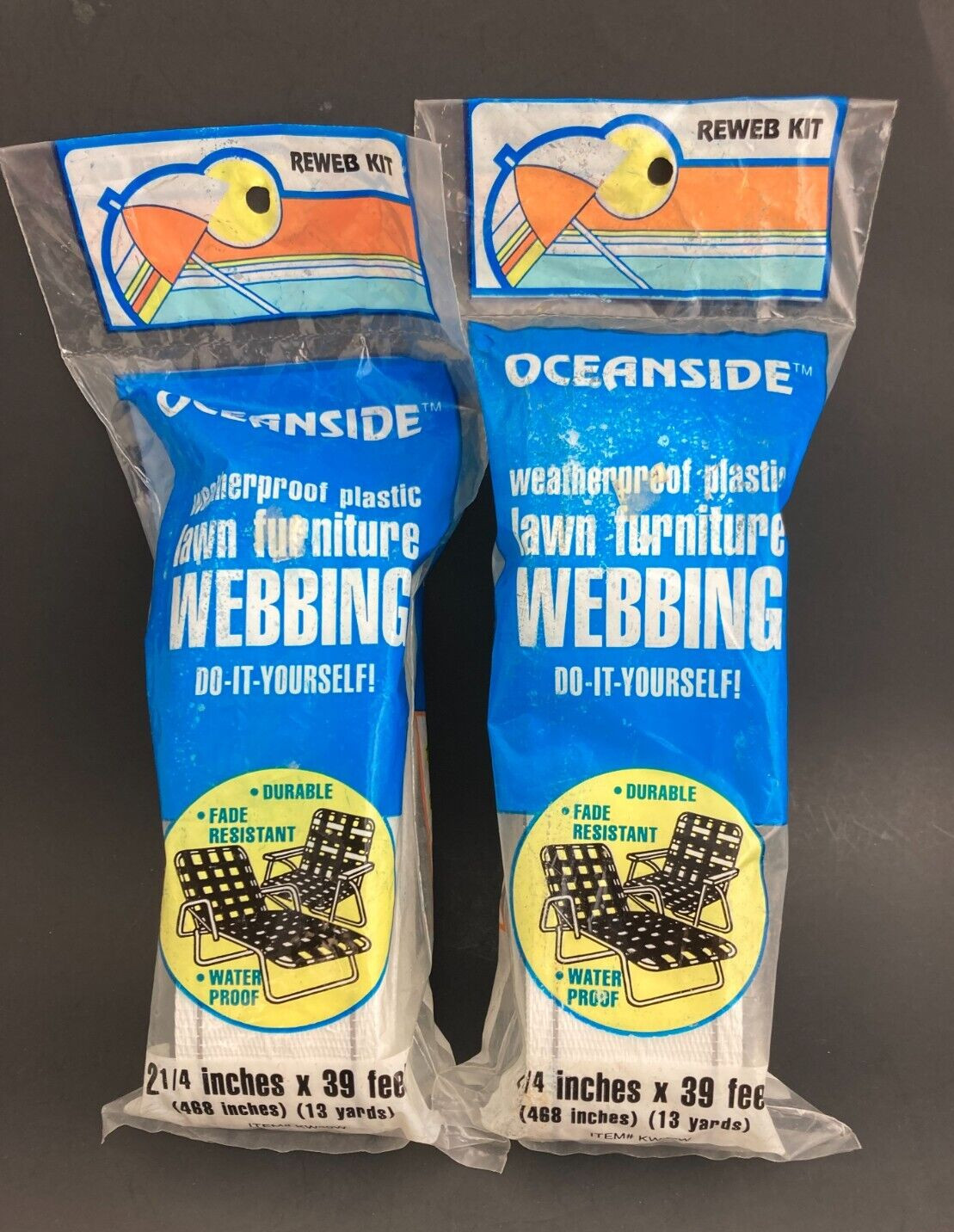 Vintage Oceanside Lawn Chair Webbing ReWeb Kit White Gray Stripe 39 Ft Lot of 2 gallery