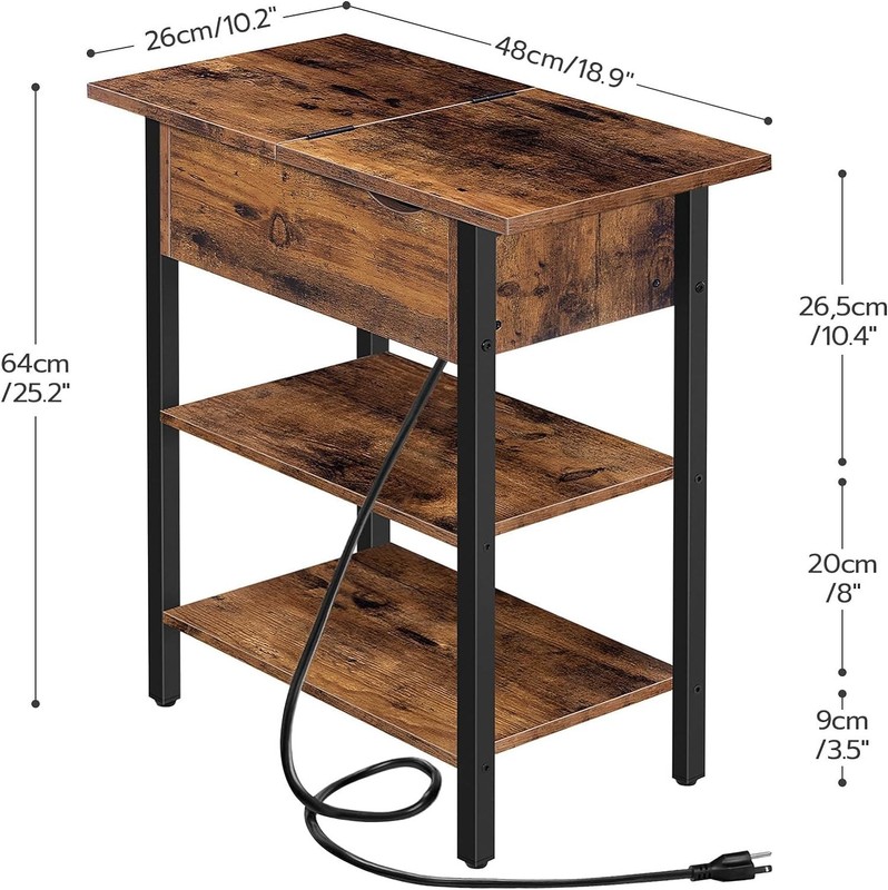 Functional Rustic End Table with Charging Station and Easy Assembly Instructions gallery