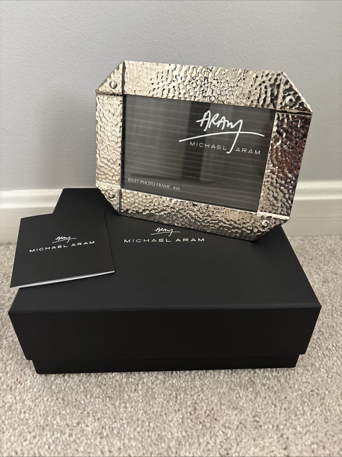 Michael Aram Rivet Photo Frame 4x6 Handcrafted Hammered Silver Retired Gift Box gallery