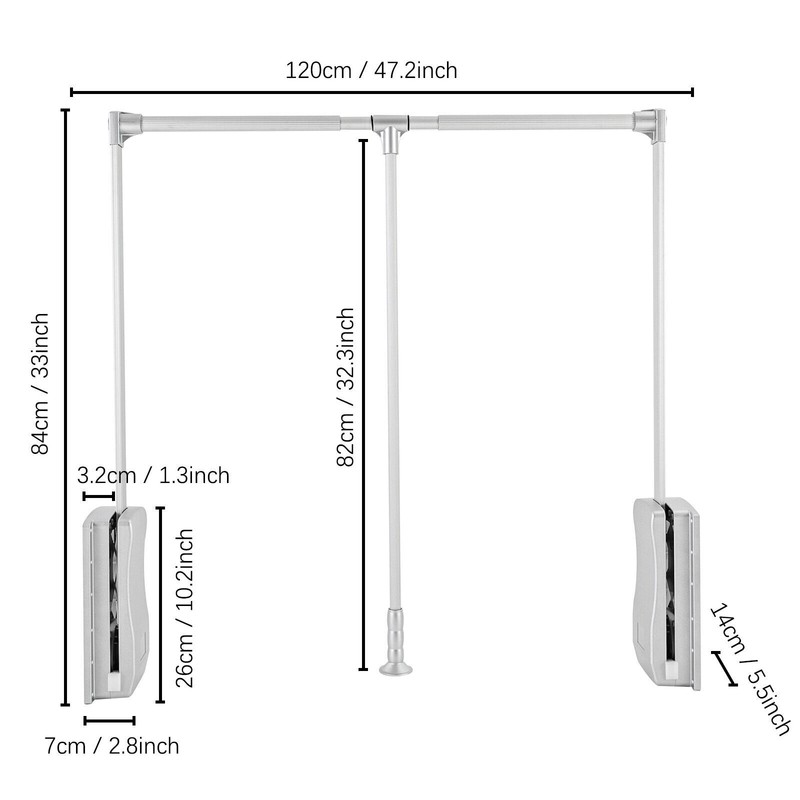 Pull Down Adjustable Side Mounted Closet Rod Clothes Hanging Rod 10 Kg/ 22lbs gallery