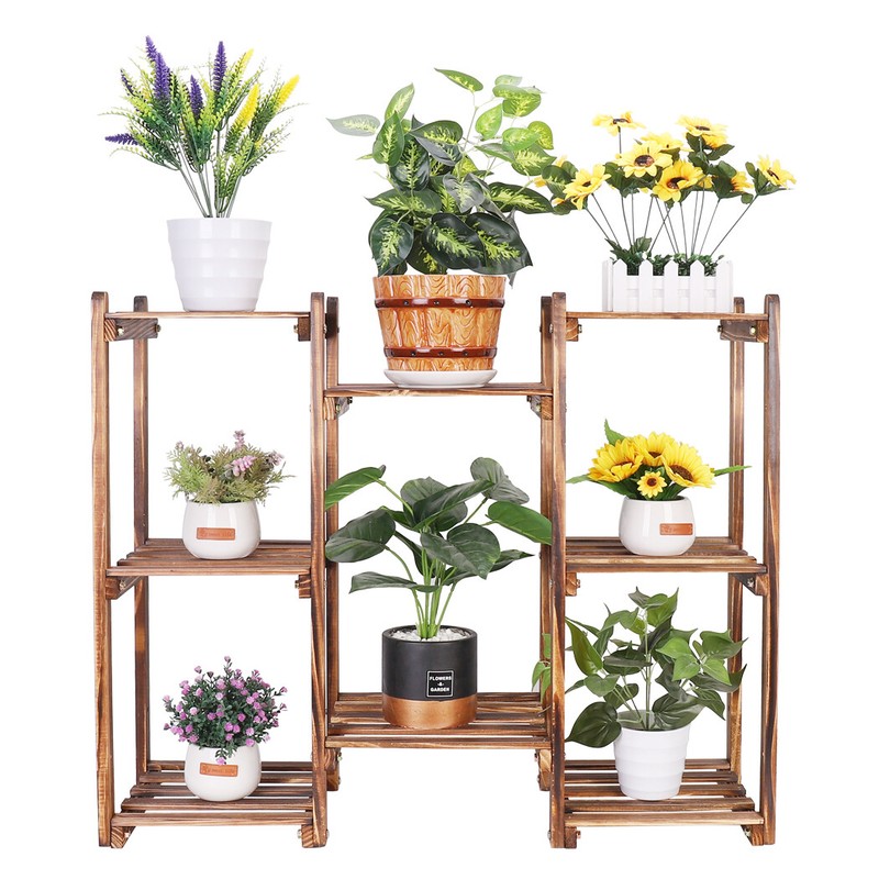 Multiple Installation Mode Wood Plant Stand Flower Pot Rack Shelf Indoor Outdoor gallery