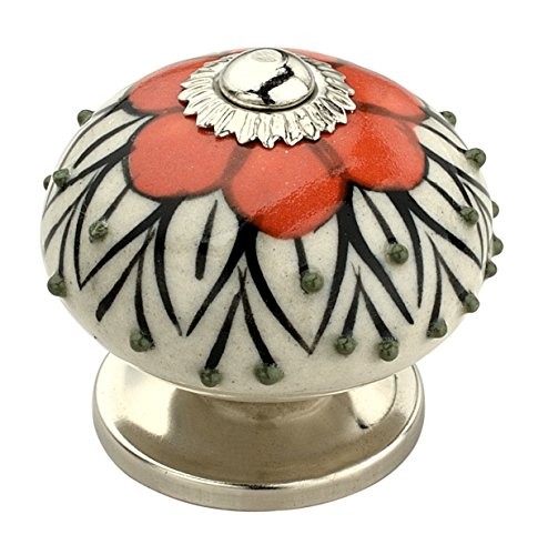 (1) Mascot Hardware CK338 Stone Pattern 1-3/5 in. 41mm Orange White Cabinet gallery