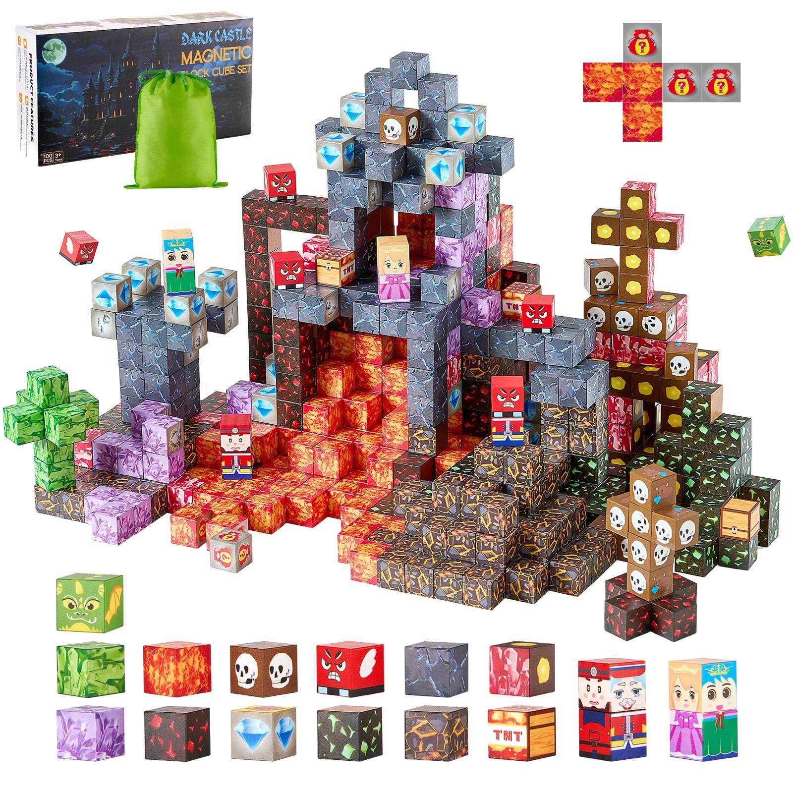 Magnetic Blocks, 100 PCS Dark Castle Set, Magnetic Building Cubes for Kids, STEM gallery