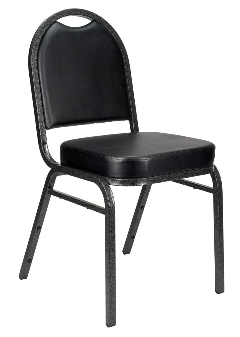 Black Vinyl Silver Steel Frame Dome Back Banquet Chair by Chivari gallery