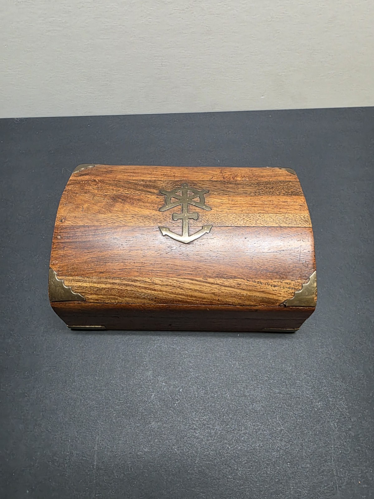Solid Nautical Wood Box with Brass Trim Tabletop Desk Keys Change Trinkets gallery