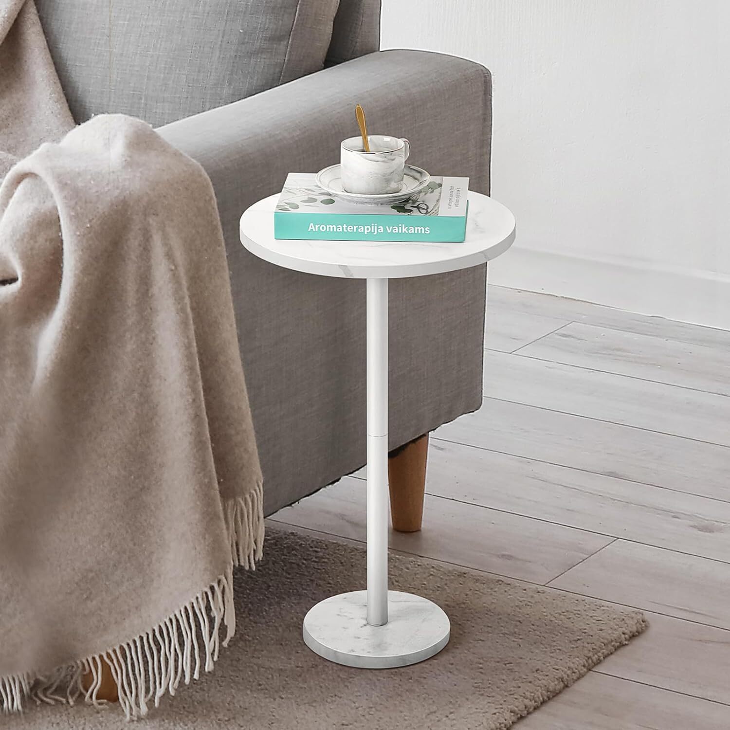 Small Drink Table for Small Spaces Round End Table w/Marble Base for Sofa Couch gallery