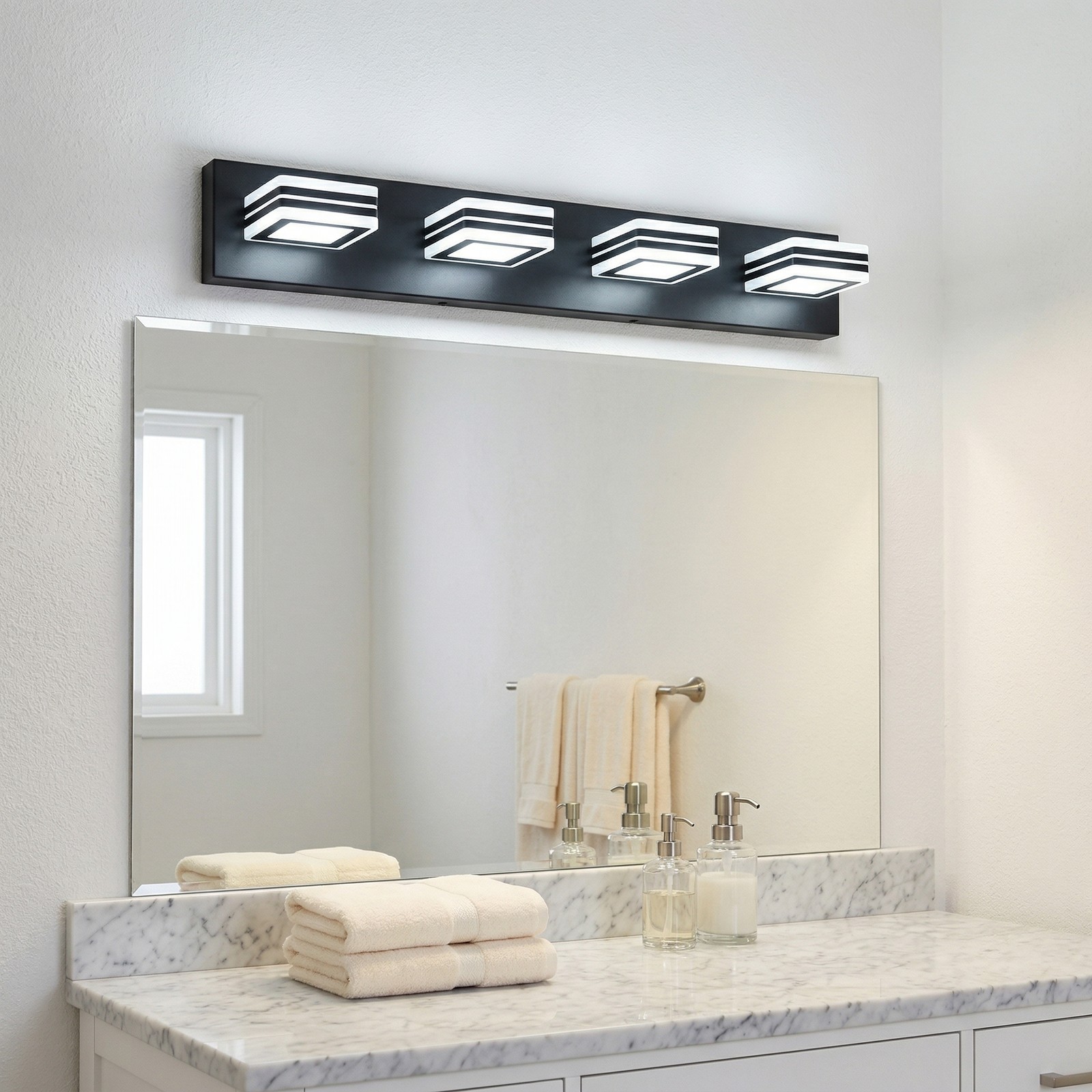 26 Inch 4-Light LED Vanity Light Dimmable Black Bathroom Mirror Wall Light gallery