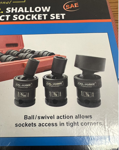 Cal-Hawk 22-pc 3/8" Drive Ball/Swivel Shallow Impact Socket Set SAE and Metric gallery