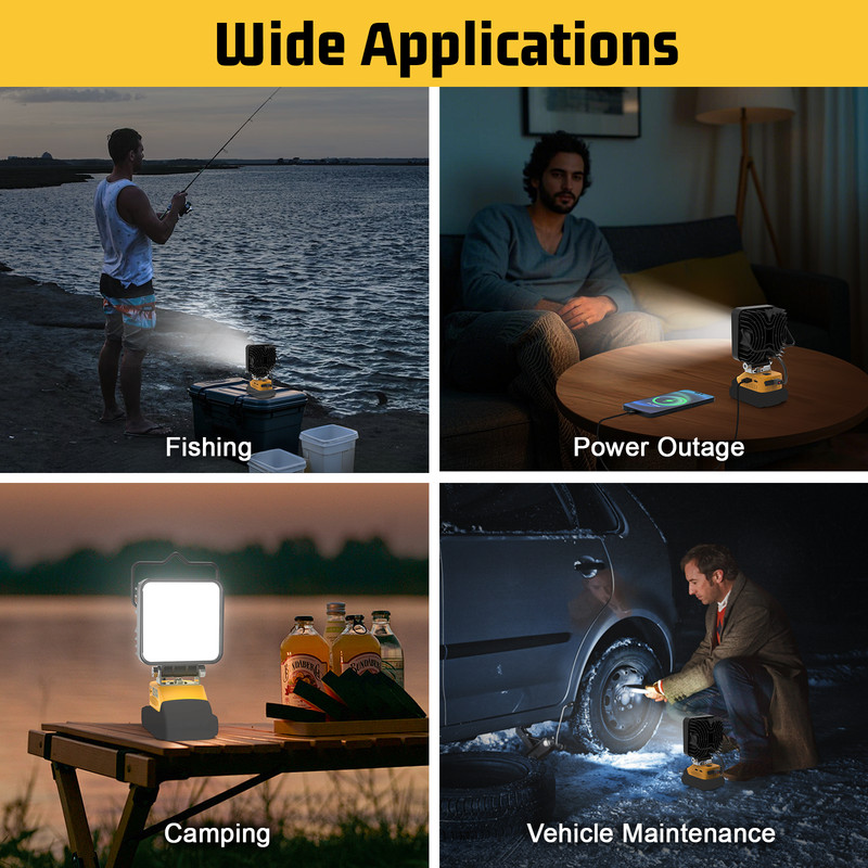60W 6000LM LED Work Light for Dewalt 20V Battery + 3-Port USB Charger QC PD gallery
