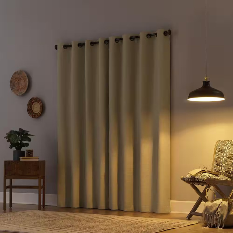 Gelso Textured Linen Polyester Blend Stone 50 In. W X 84 In. L Grommet 100% Blac gallery