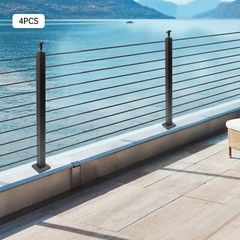 4pcs Cable Railing Posts Deck Railing 36″x2″x2″ Black Posts With Holes