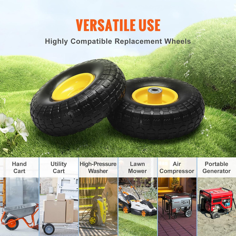 (2-Pack) 10-Inch Solid Rubber Tires and Wheels, 4.10/3.50-4" Flat Free Tubeless gallery