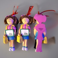Three Personalized Female 1st First Day of School Christmas Child Kid Ornament