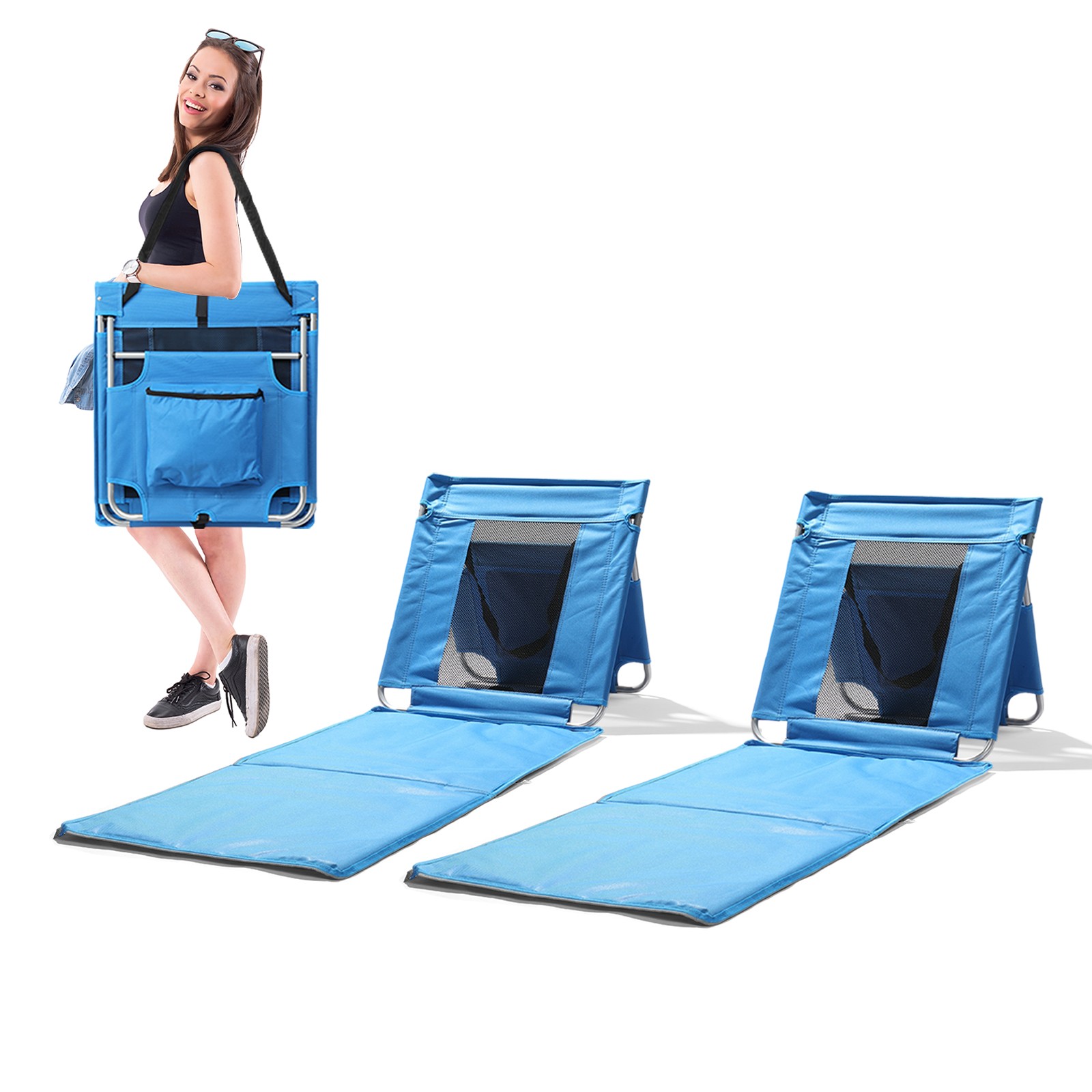 Portable Foldable Beach Lounger with Cooler Pocket for Tanning Relax Mesh Chair gallery
