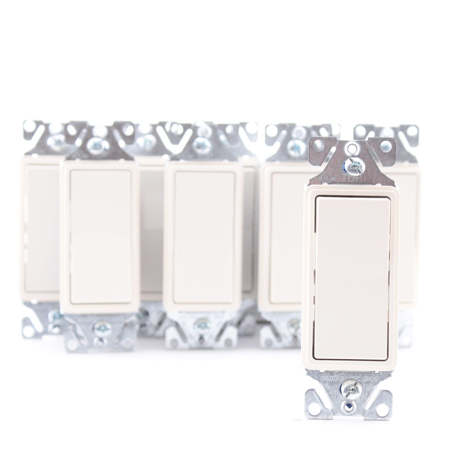 Cooper 7501LA Light Almond 15A Single Pole Decorator Rocker Light Switches 10pcs gallery