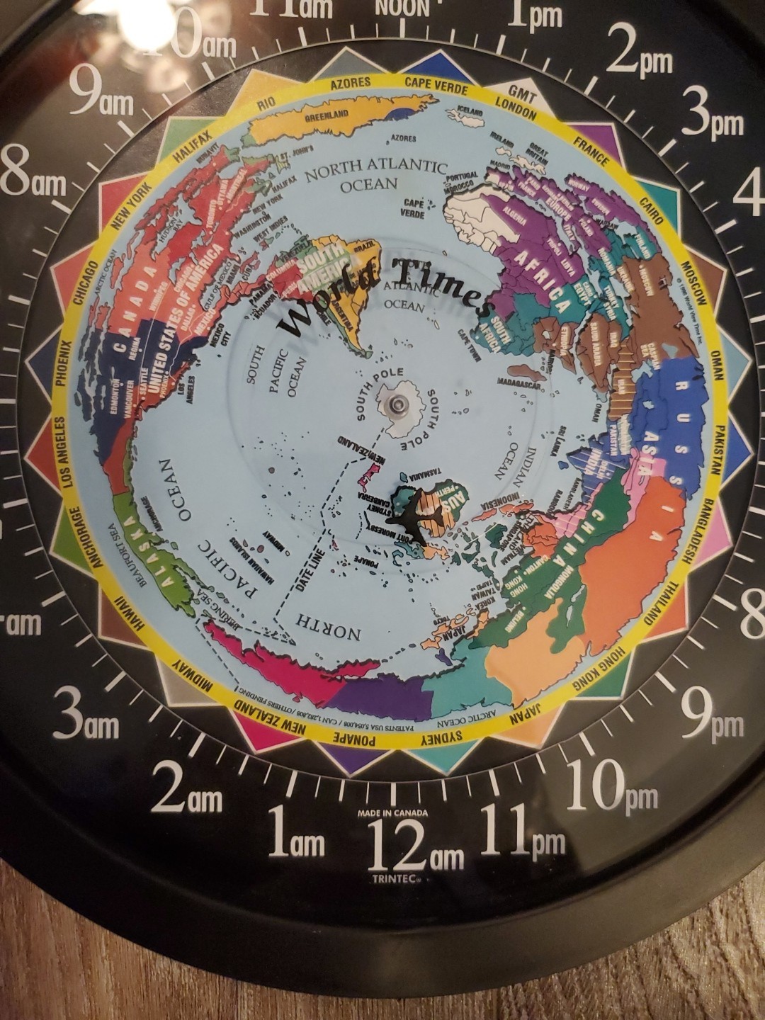 World Time Wall Clock 10” by Trintec Canada Colorful Plastic World Traveler Gift gallery