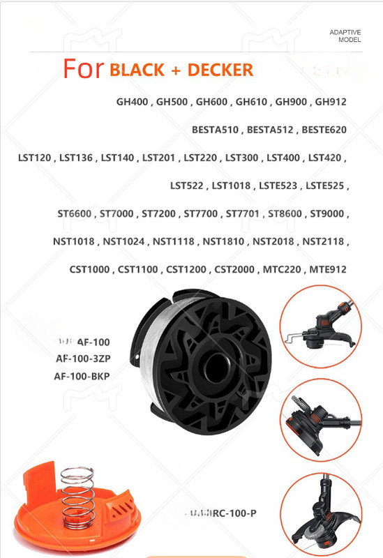 AF-100 String Trimmer Line for Black+Decker Trimmer Line 6 Spools,1 Cap,1 Spring gallery