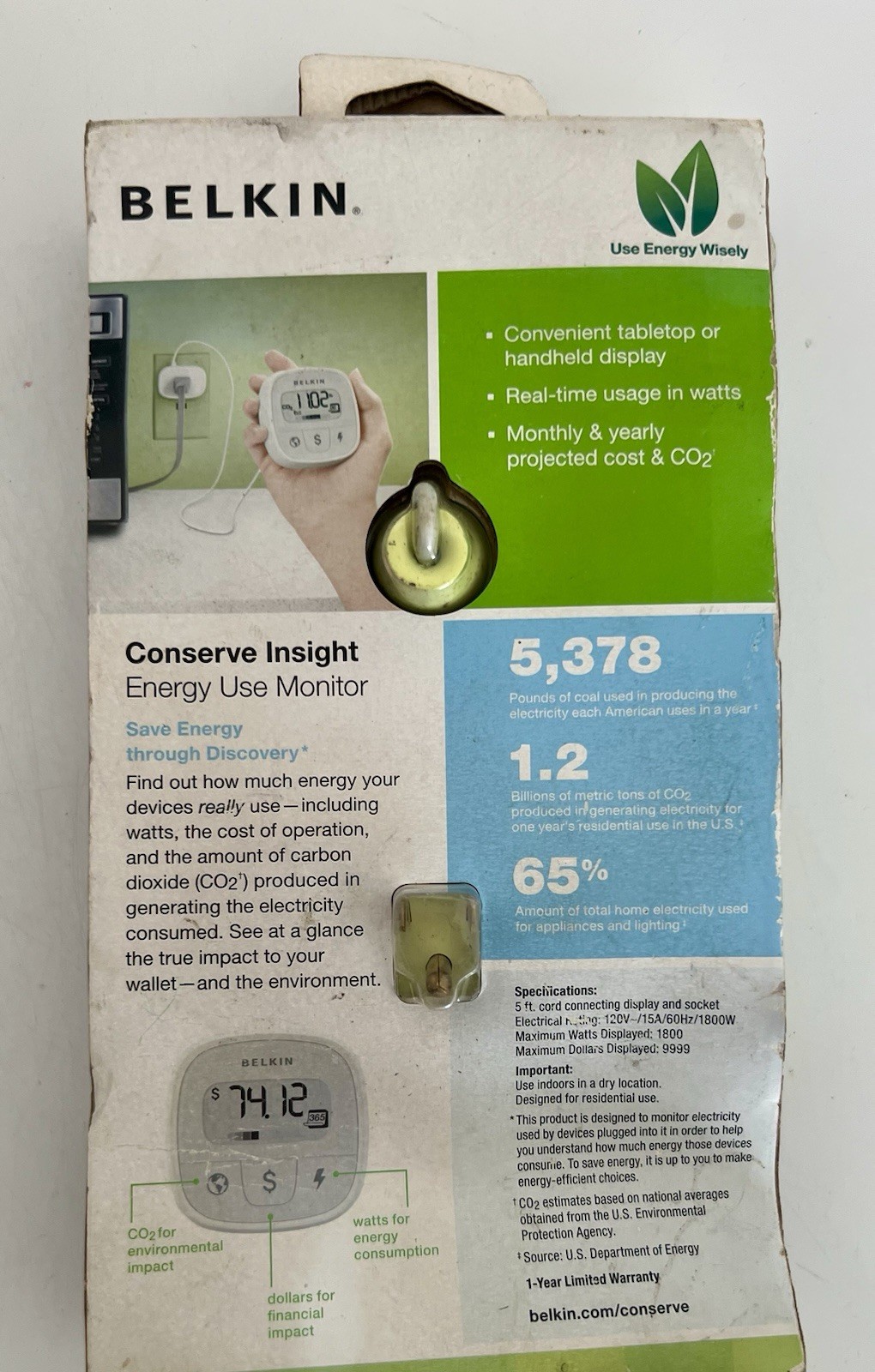Belkin Conserve Insight Energy Use Monitor Model F7C005 NOS gallery