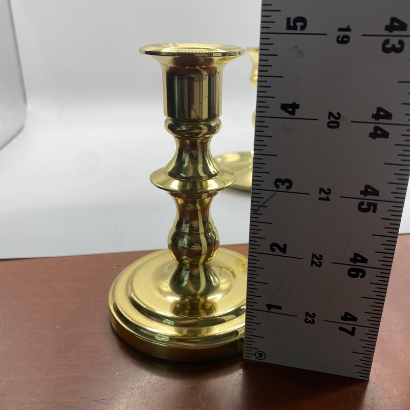 Baldwin Gold Brass Candlestick Holders Pair Small Round Saucer Taper Decor gallery