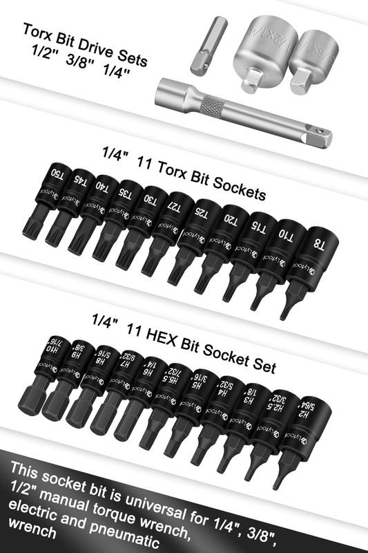Torx and Hex Bit Socket Set 1/4” Drive S2 Steel CR-V: 25Pcs Allen Wrench Kit gallery