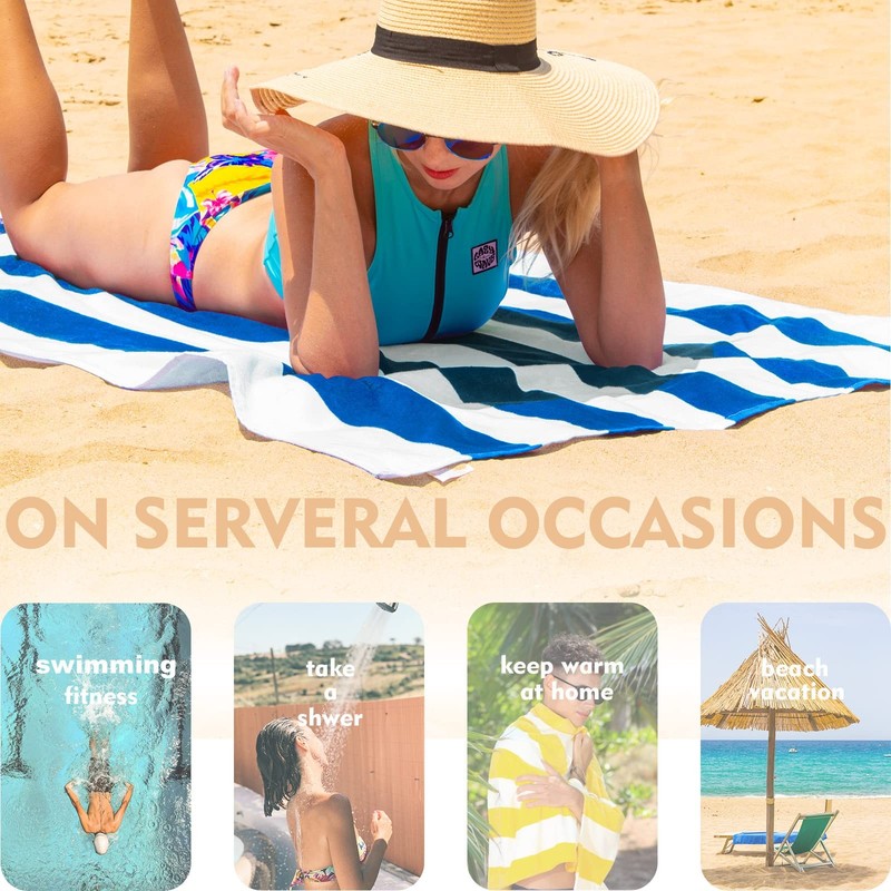 4 Pack Cotton Oversized 35x70 Inches Soft Cabana Stripe Thick Beach Towel, Su... gallery
