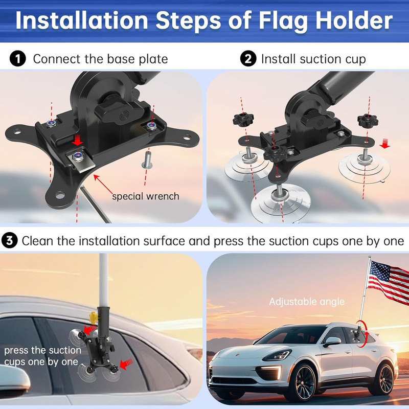RV Flag Pole Mount with Suction Cups - Adjustable No Drill Holder for Vehicles gallery