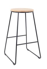 28″H Backless Stool Black Metal Base with Natural Wood Seat