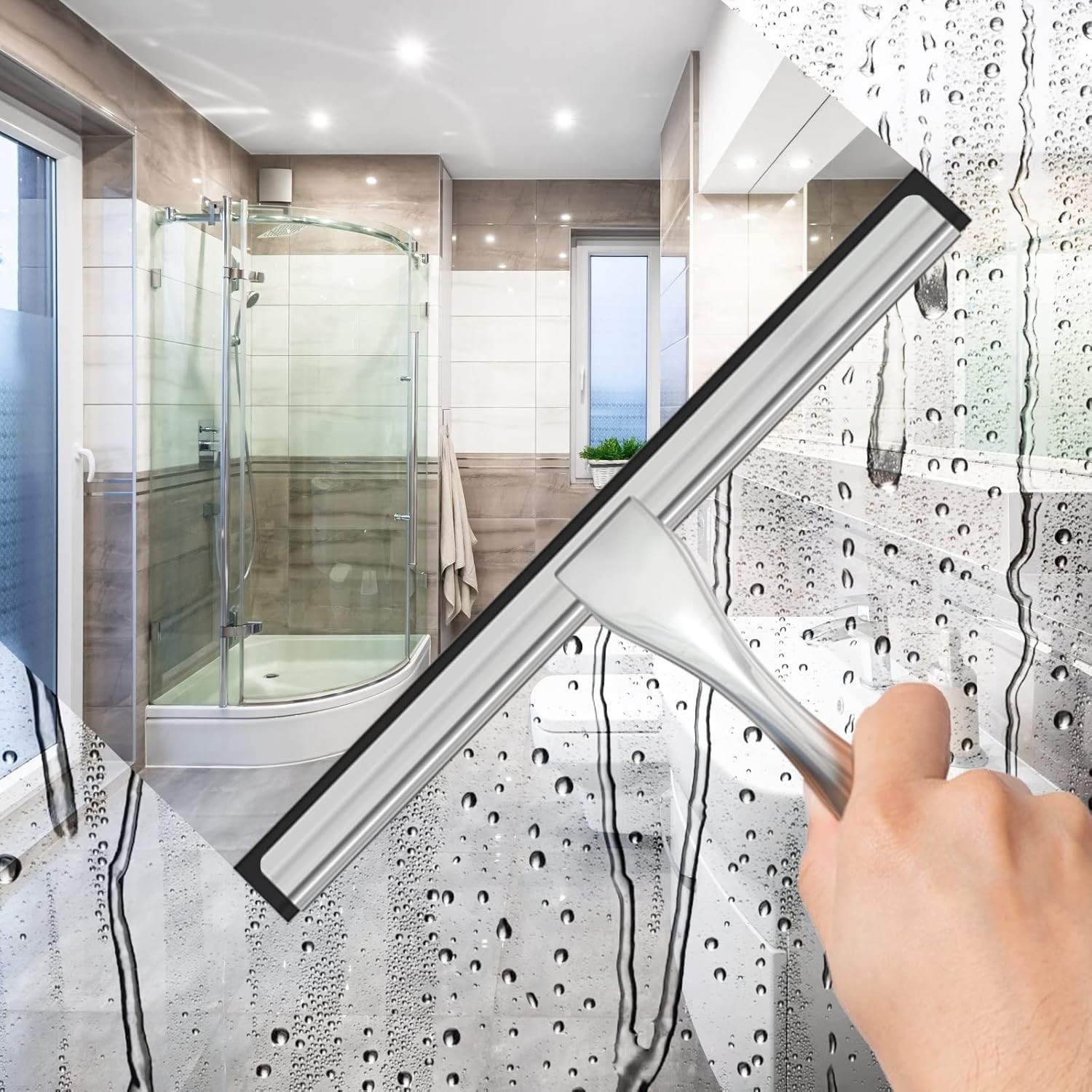 All-Purpose Stainless Steel Shower Squeegee for Shower Glass Door with 2 Adhesiv gallery